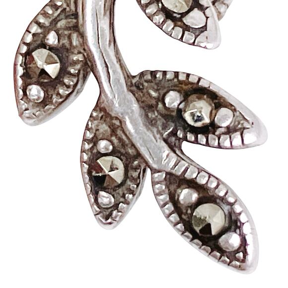 Vintage Sterling Silver Marcasite Leaf Bypass Ring Signed 925 Elegant Feminine - Picture 3 of 12